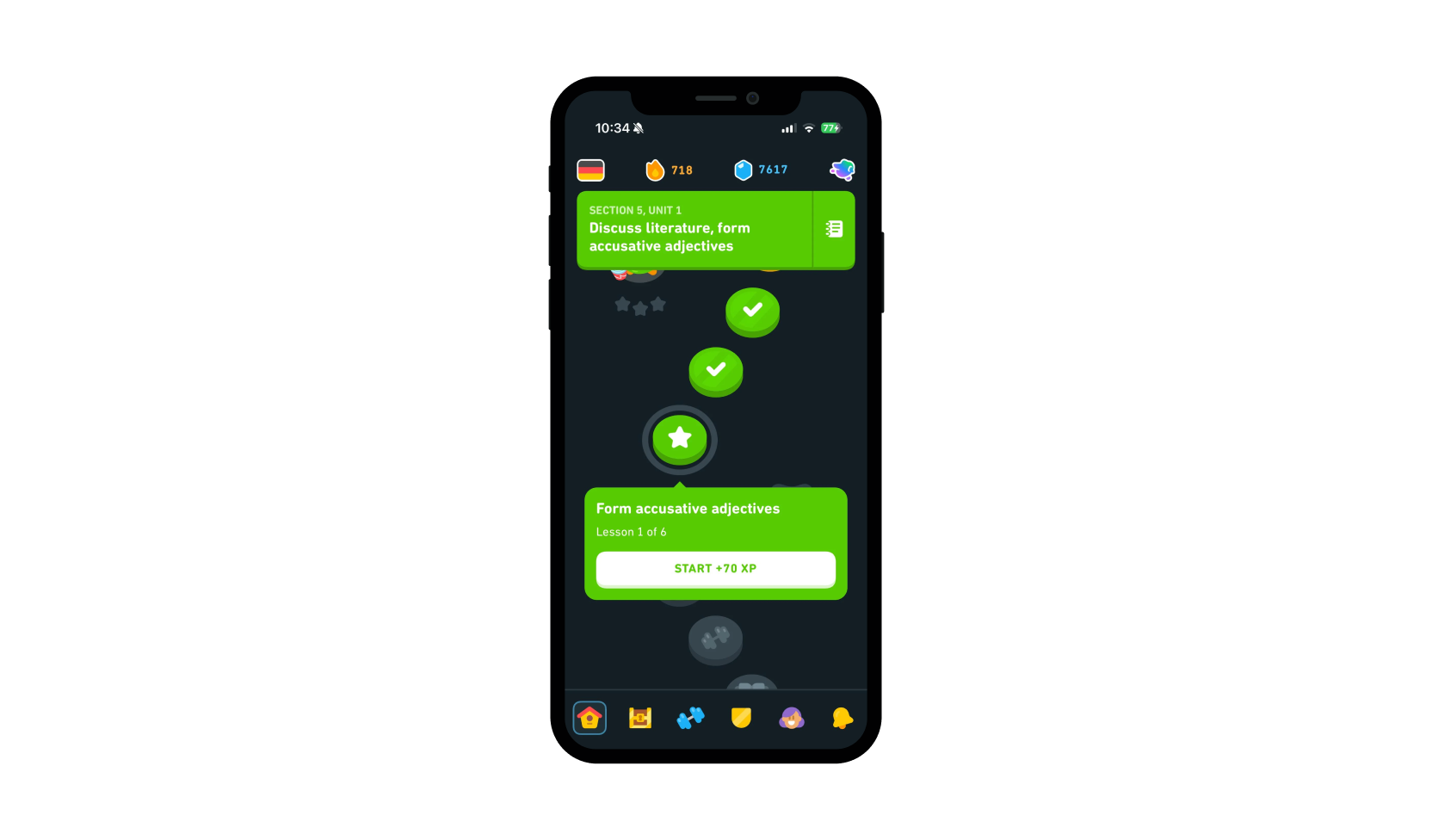 A mobile screen presenting in-app levels.