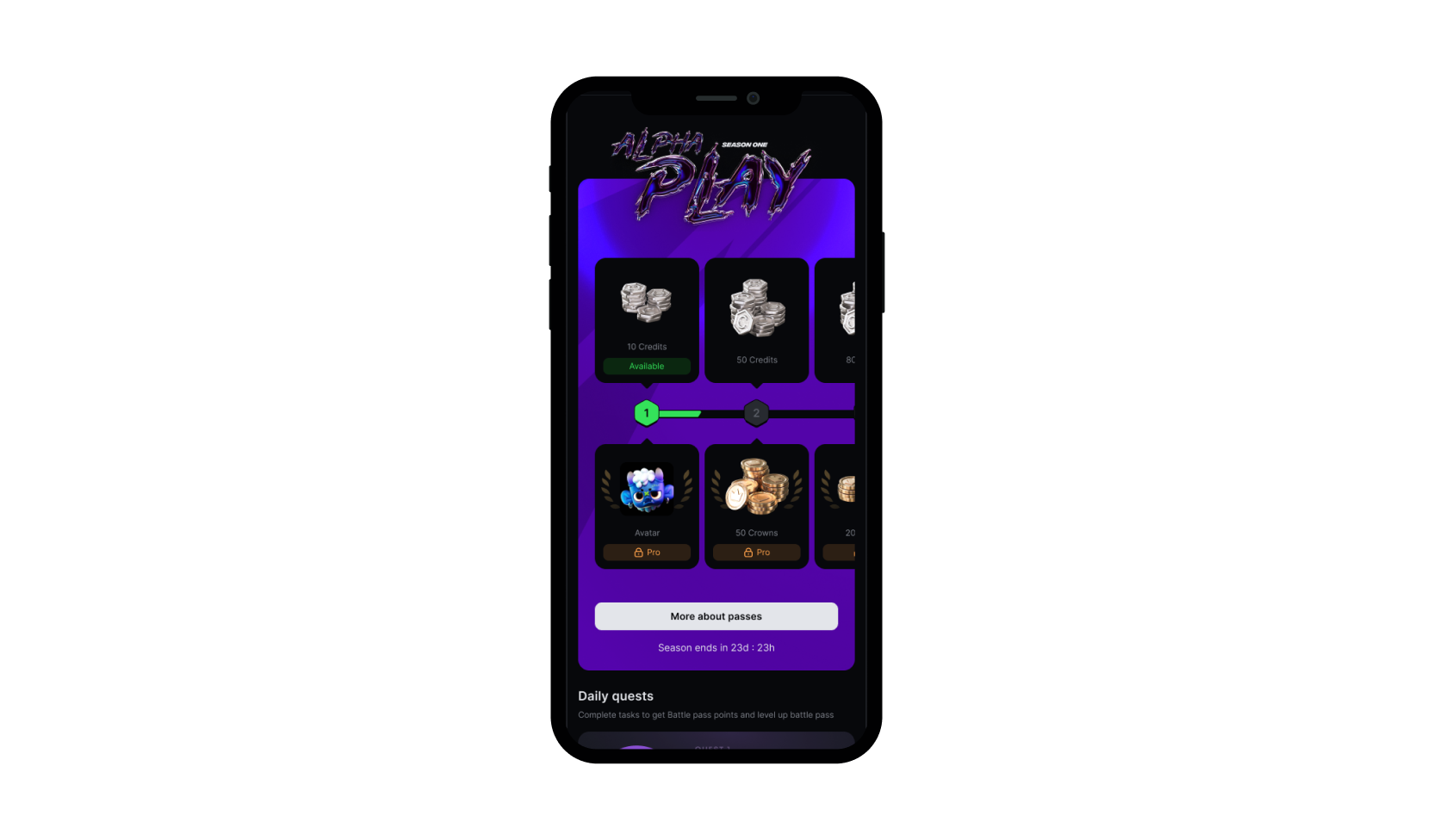 A mobile screen presenting in-app rewards.