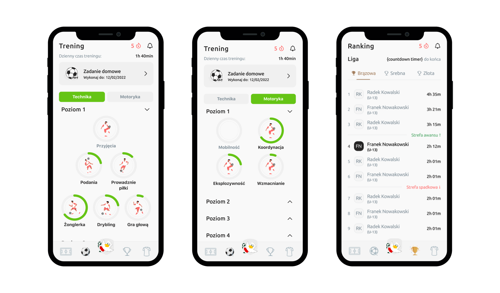 Three screens presenting the Better Footballer app.