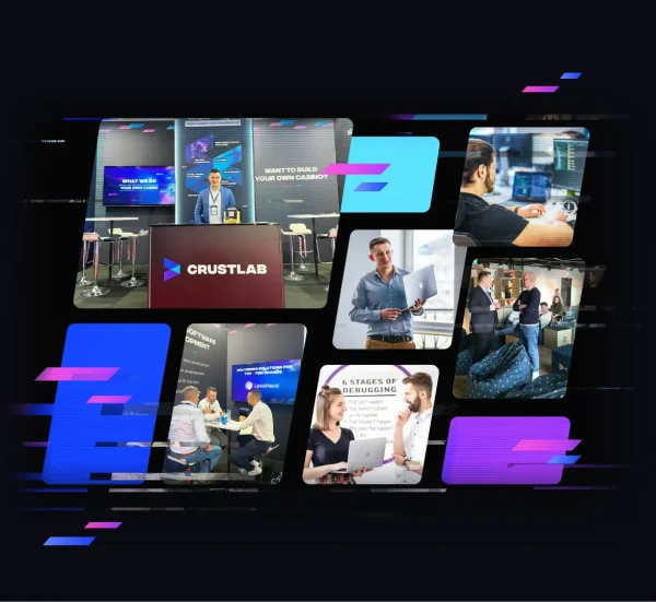 A mix of photos with CrustLab team members